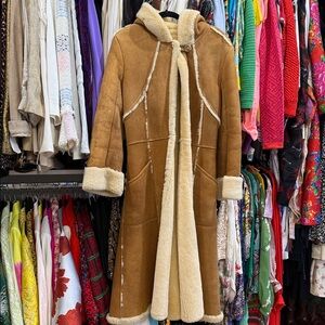 Cozy Tan Shearling Suede Coat with Hood